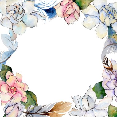 Kır çiçeği gardenya çiçek çerçeve suluboya tarzında.