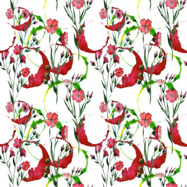 Kır çiçeği keten çiçek deseni suluboya tarzında.