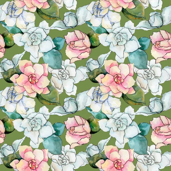 Wildflower gardenia flower pattern in a watercolor style.