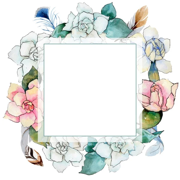 Wildflower gardenia flower wreath in a watercolor style.