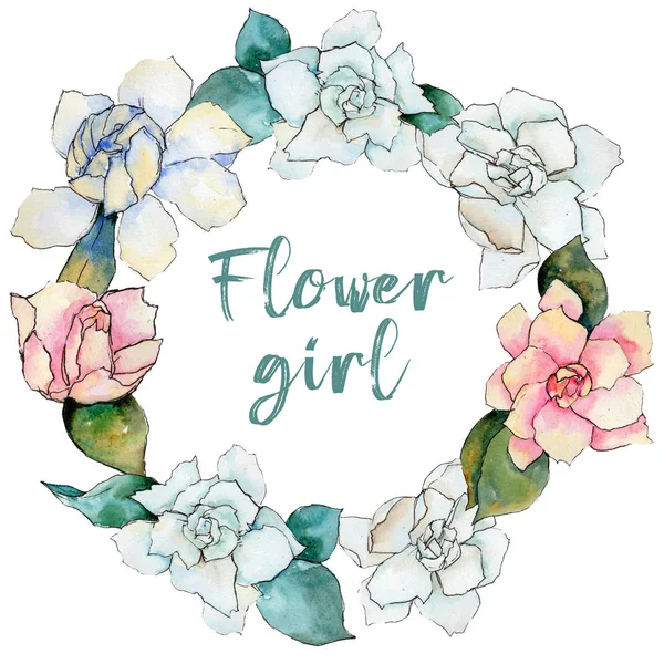 Wildflower gardenia flower wreath in a watercolor style.