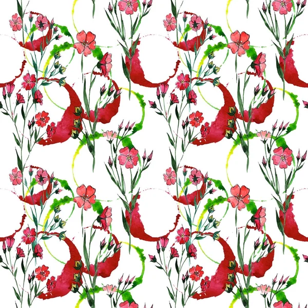 水彩画のワイルドフラワー亜麻の花のパターン. — ストック写真