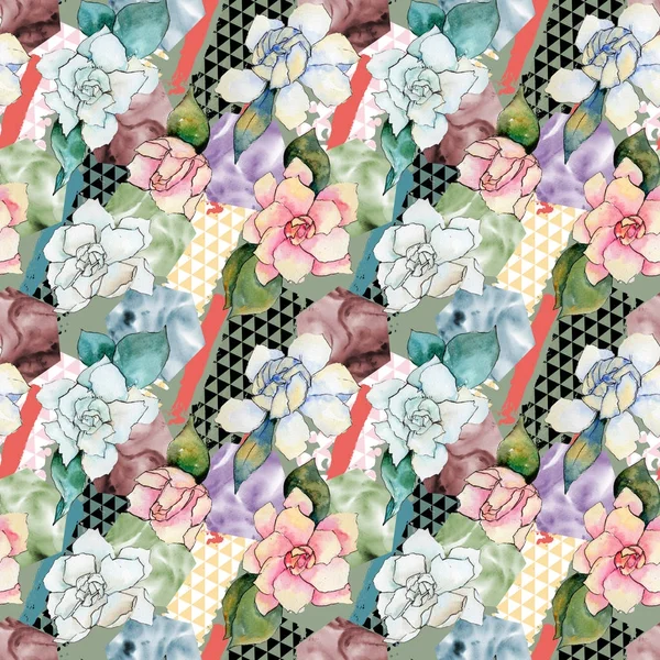Wildflower gardenia flower pattern in a watercolor style. — Stock Photo, Image