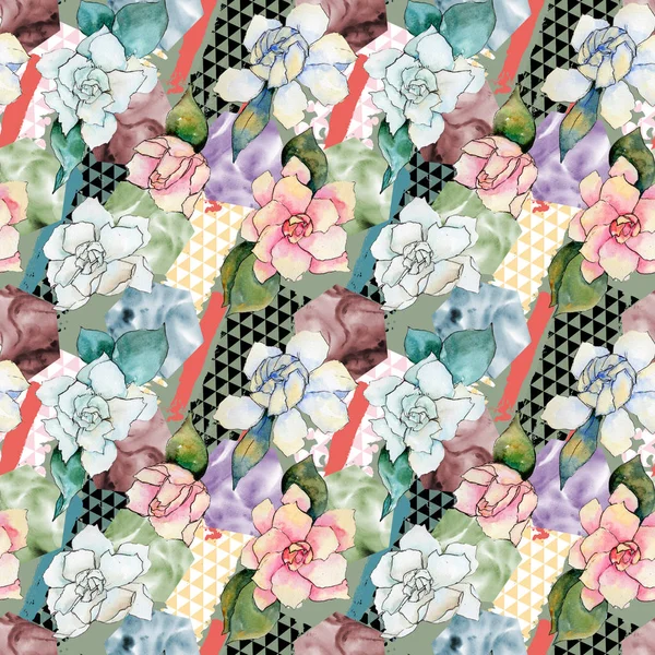 Wildflower gardenia flower pattern in a watercolor style.