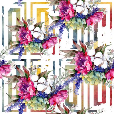 Buket çiçek deseni suluboya tarzında.