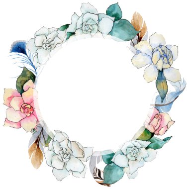 Kır çiçeği gardenya çiçek çelenk suluboya tarzında.