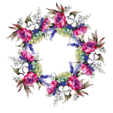 Buket çiçek çelenk suluboya tarzında.