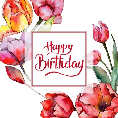 Kır çiçeği Lale çiçek çerçeve suluboya tarzında.