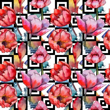 Kır çiçeği Lale çiçek deseni suluboya tarzında.