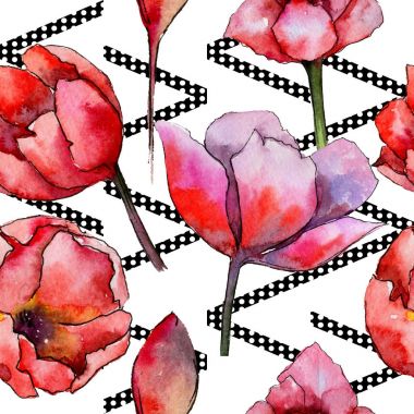 Kır çiçeği Lale çiçek deseni suluboya tarzında.