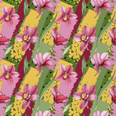 Kır çiçeği orkide çiçek deseni suluboya tarzında.