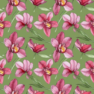 Kır çiçeği orkide çiçek deseni suluboya tarzında.