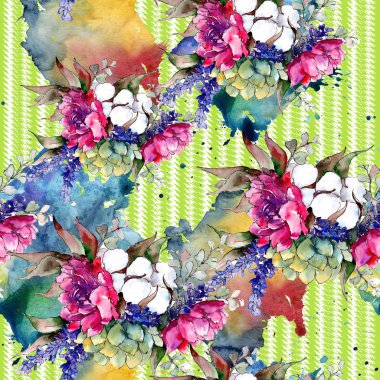 Buket çiçek deseni suluboya tarzında.