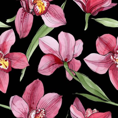 Kır çiçeği orkide çiçek deseni suluboya tarzında.