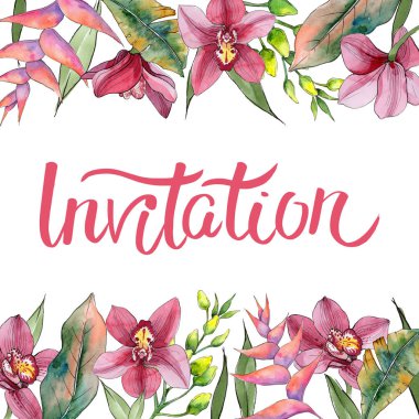 Kır çiçeği orkide çiçek çerçeve suluboya tarzında.