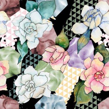 Kır çiçeği gardenya çiçek deseni suluboya tarzında.