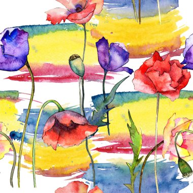 Kır çiçeği haşhaş çiçek deseni suluboya tarzında.