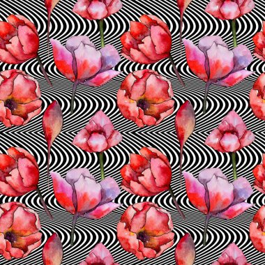 Kır çiçeği Lale çiçek deseni suluboya tarzında.