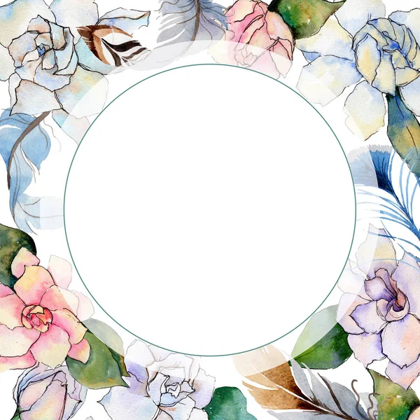 Wildflower gardenia flower frame in a watercolor style.