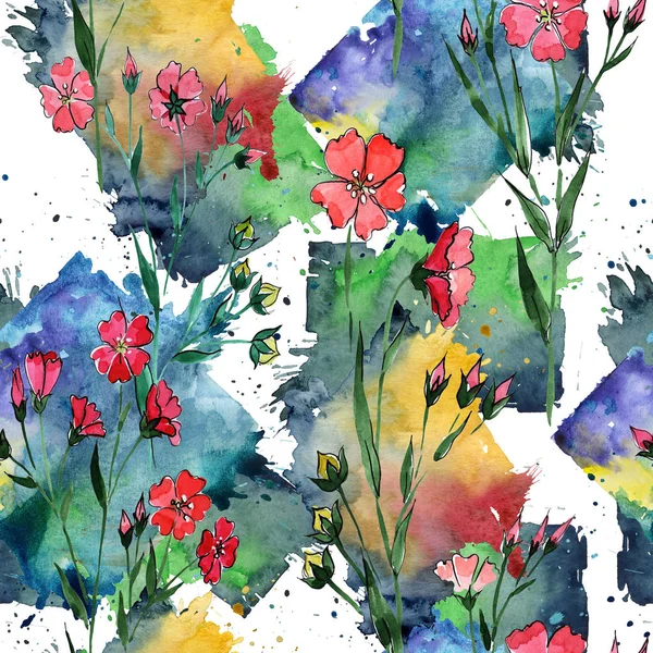 Wildflower flax flower pattern in a watercolor style.