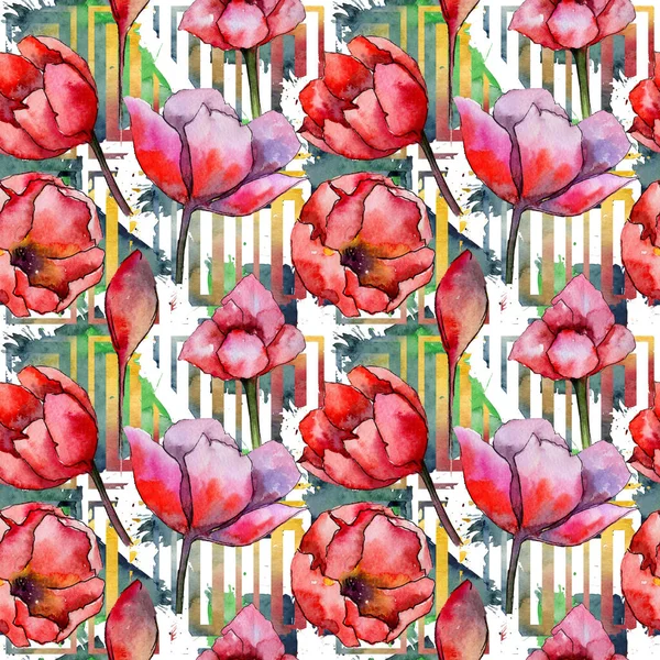 Padrão de flor de tulipa de flores silvestres em um estilo aquarela . — Fotografia de Stock