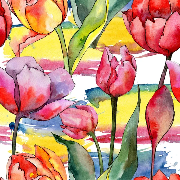 Wildflower tulip flower pattern in a watercolor style.