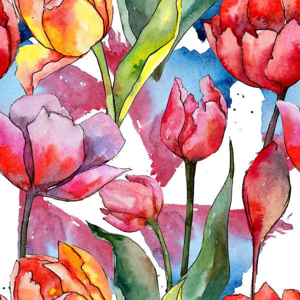 Vadvirág tulipán virág minta akvarell stílusú. — Stock Fotó