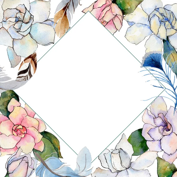 Wildflower gardenia flower frame in a watercolor style.