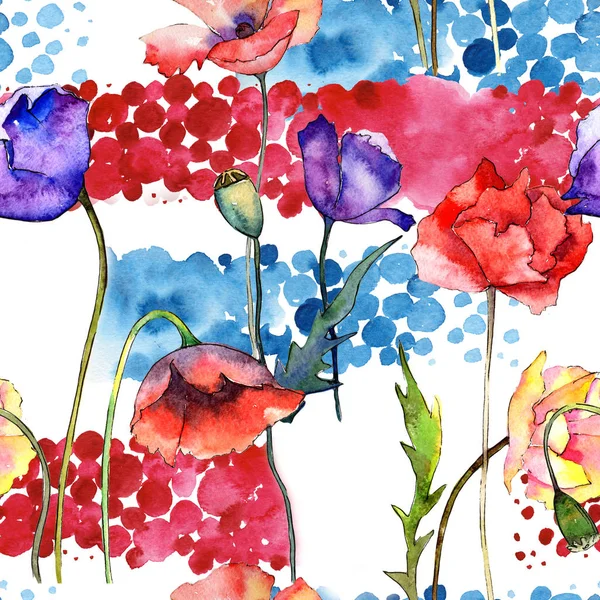 Patrón de flores de amapola silvestre en un estilo de acuarela . — Foto de Stock