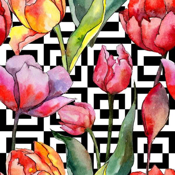 Modèle de fleur de tulipe de fleur sauvage dans un style aquarelle . — Photo