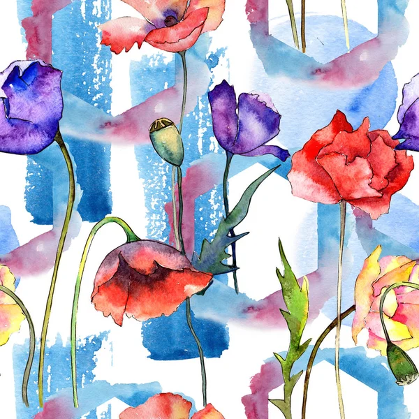 Wildflower poppy flower pattern in a watercolor style.