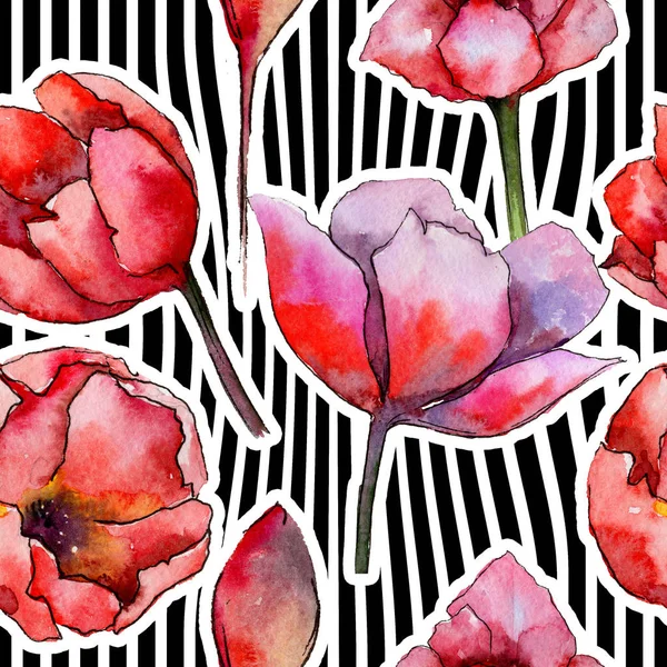 Wildflower tulip flower pattern in a watercolor style.