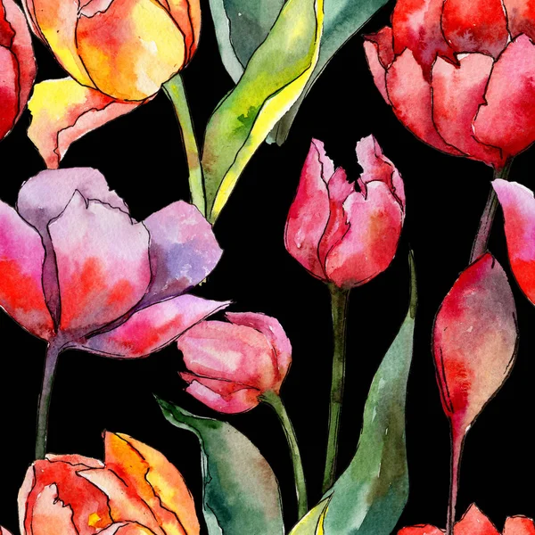 Modèle de fleur de tulipe de fleur sauvage dans un style aquarelle . — Photo