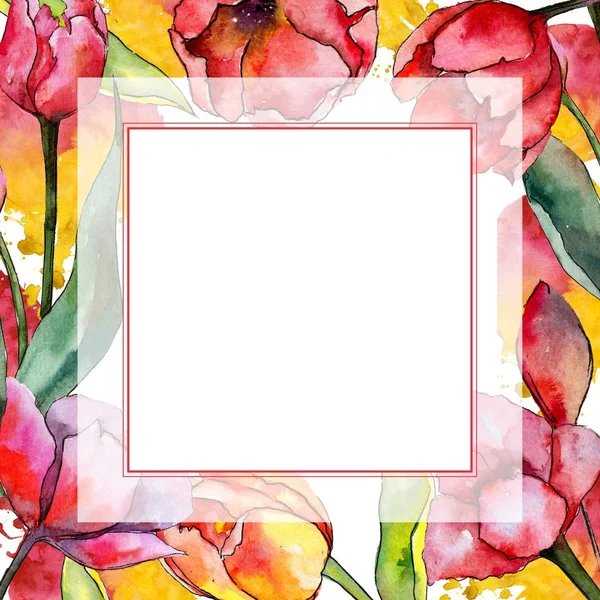 Kır çiçeği Lale çiçek çerçeve suluboya tarzında.