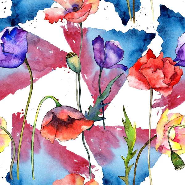 Kır çiçeği haşhaş çiçek deseni suluboya tarzında.