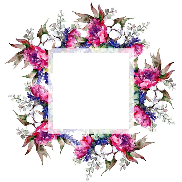 Boeket bloemen frame in een aquarel stijl. — Stockfoto