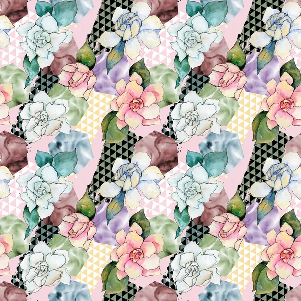 Wildflower gardenia flower pattern in a watercolor style. — Stock Photo, Image