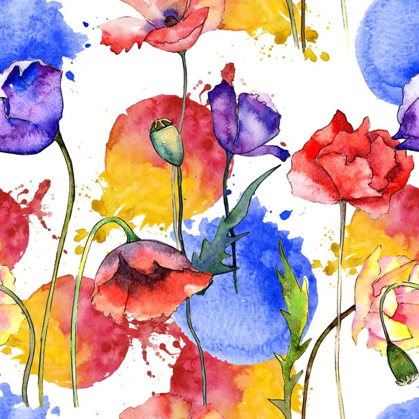 Wildflower poppy flower pattern in a watercolor style.