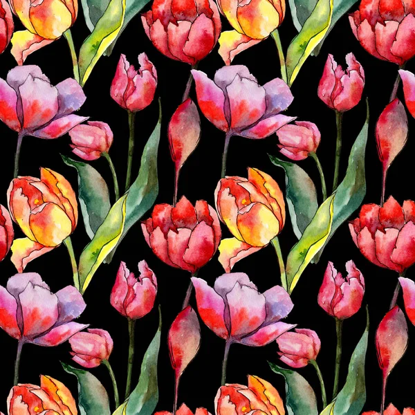 수채화 스타일에서 플라워 튤립 꽃 패턴. — 스톡 사진
