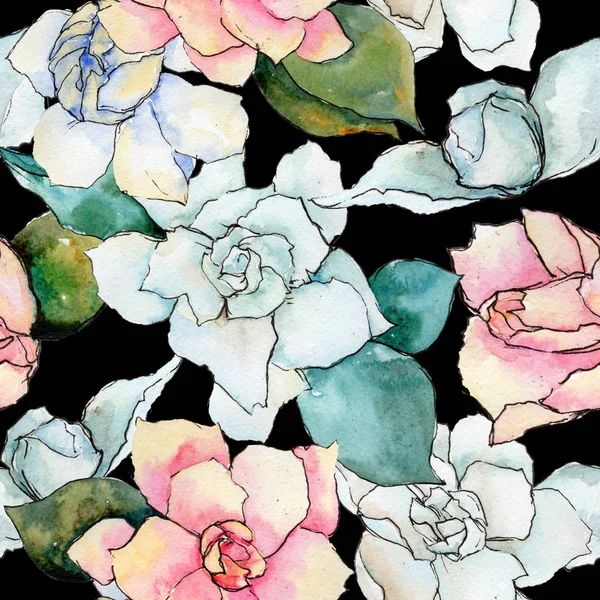 Wildflower gardenia flower pattern in a watercolor style. — Stock Photo, Image