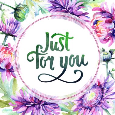 Kır çiçeği Kasımpatı çiçeği çerçeve suluboya tarzında.