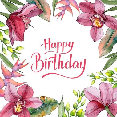 Kır çiçeği orkide çiçek çerçeve suluboya tarzında.