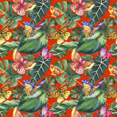 Egzotik kelebek vahşi böcek desen suluboya tarzında.