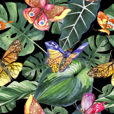 Egzotik kelebek vahşi böcek desen suluboya tarzında.