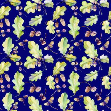 Orman meşe palamudu desen bir elinde suluboya tarzı çizilmiş.