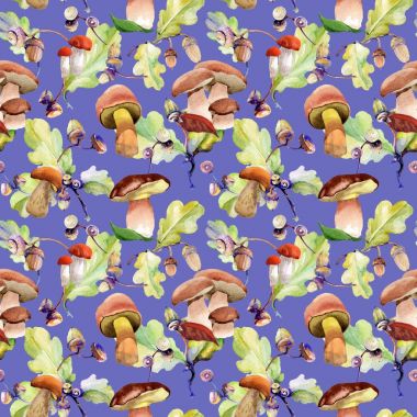 Orman meşe palamudu desen bir elinde suluboya tarzı çizilmiş.