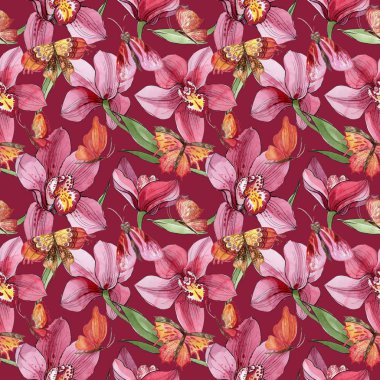 Kır çiçeği orkide çiçek deseni suluboya tarzında.