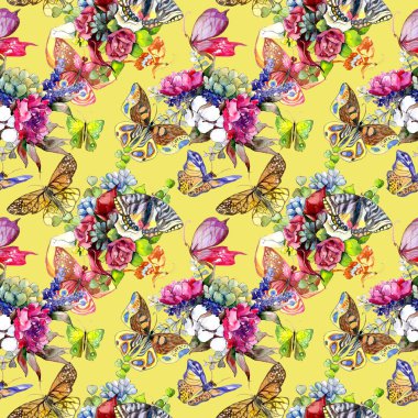 Egzotik kelebek vahşi böcek desen suluboya tarzında.