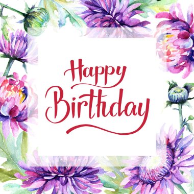 Kır çiçeği Kasımpatı çiçeği çerçeve suluboya tarzında.