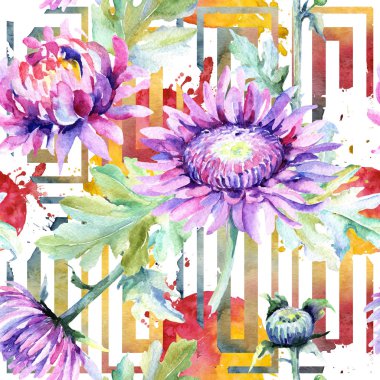 Kır çiçeği krizantem çiçek deseni suluboya tarzında.